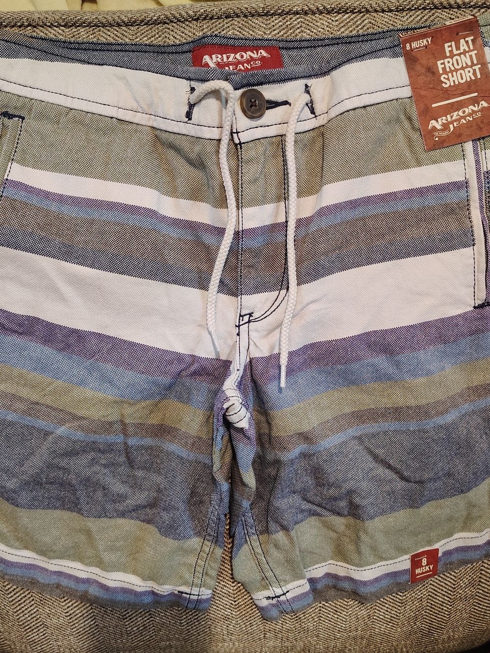 Arizona Boys Striped Flat Front Shorts Size 8 Husky NWT